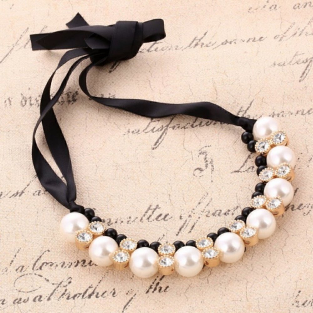 Boho pearl necklace crystal chain gypsy jewelry